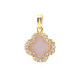 925 Sterling Silver Yellow-Tone Womens Cubic-Zirconia Pink Enameled Clover Good Luck Pendant