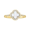 925 Sterling Silver Yellow-Tone Womens Cubic-Zirconia White Enameled Clover Good Luck Ring Size 10