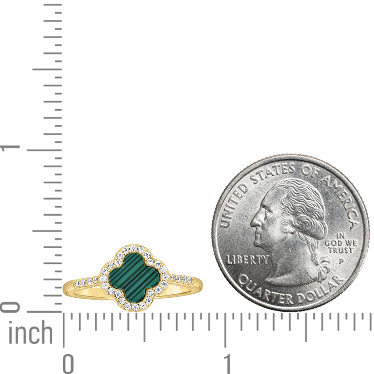 925 Sterling Silver Yellow-Tone Womens Cubic-Zirconia Green Enameled Clover Good Luck Ring Size 8