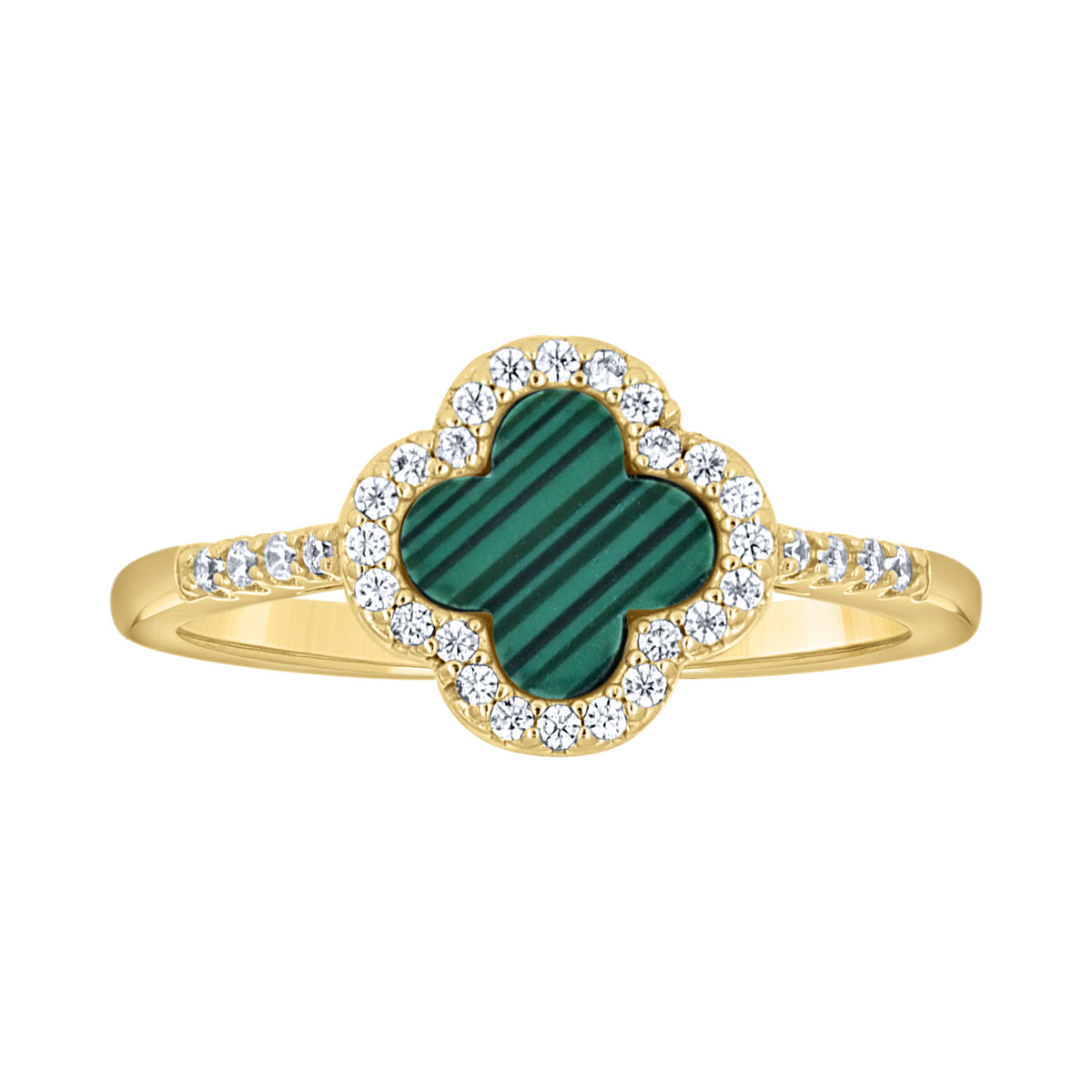 925 Sterling Silver Yellow-Tone Womens Cubic-Zirconia Green Enameled Clover Good Luck Ring Size 7