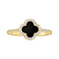 925 Sterling Silver Yellow-Tone Womens Cubic-Zirconia Black Enameled Clover Good Luck Ring Size 5