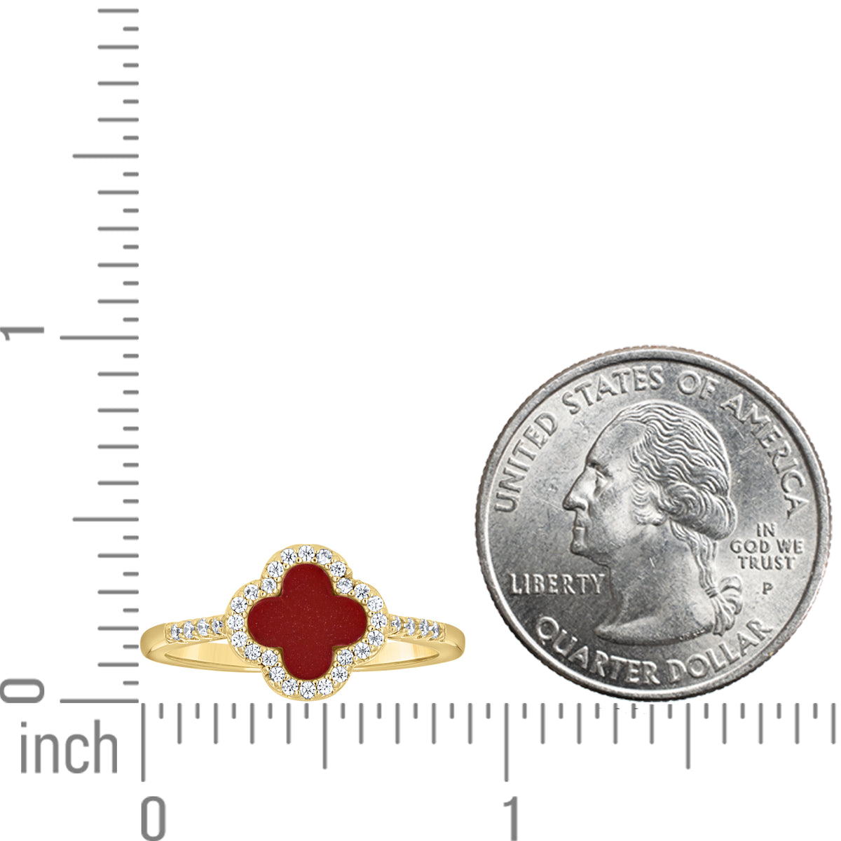 925 Sterling Silver Yellow-Tone Womens Cubic-Zirconia Red Enameled Clover Good Luck Ring Size 8