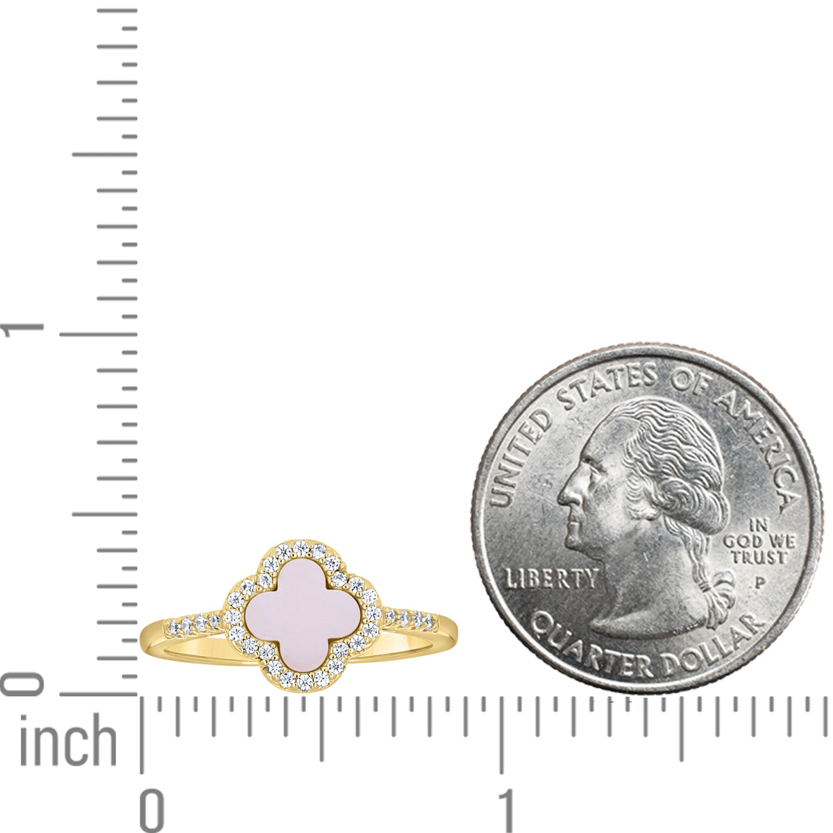 925 Sterling Silver Yellow-Tone Womens Cubic-Zirconia Pink Enameled Clover Good Luck Ring Size 7