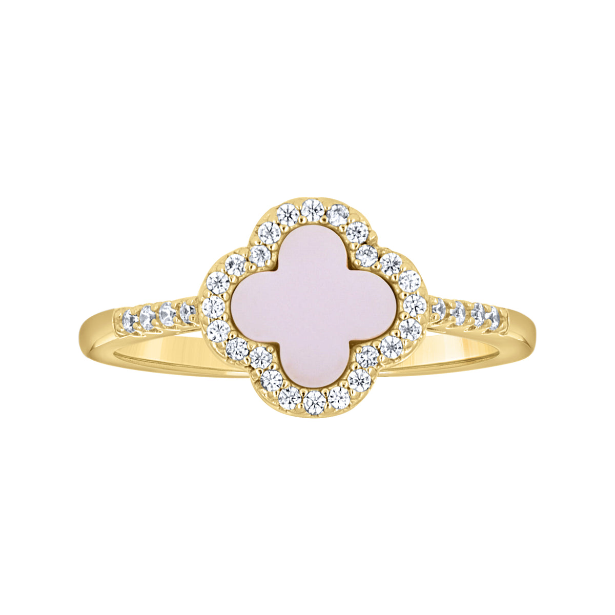 925 Sterling Silver Yellow-Tone Womens Cubic-Zirconia Pink Enameled Clover Good Luck Ring Size 5