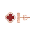 925 Sterling Silver Rose-Tone Womens Cubic-Zirconia Red Enameled Clover Stud Earrings 10mm