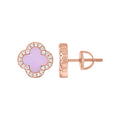 925 Sterling Silver Rose-Tone Womens Cubic-Zirconia Purple Enameled Clover Stud Earrings 10mm