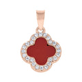 925 Sterling Silver Rose-Tone Womens Cubic-Zirconia Red Enameled Clover Good Luck Pendant