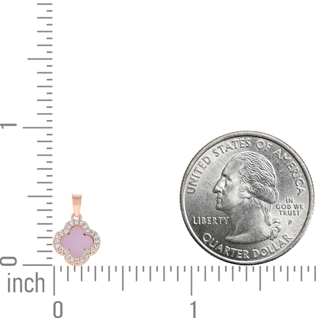 925 Sterling Silver Rose-Tone Womens Cubic-Zirconia Pink Enameled Clover Good Luck Pendant