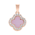 925 Sterling Silver Rose-Tone Womens Cubic-Zirconia Pink Enameled Clover Good Luck Pendant
