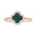 925 Sterling Silver Rose-Tone Womens Cubic-Zirconia Green Enameled Clover Good Luck Ring