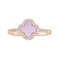 925 Sterling Silver Rose-Tone Womens Cubic-Zirconia Pink Enameled Clover Good Luck Ring Size 6