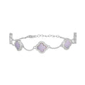 925 Sterling Silver Womens Cubic-Zirconia Purple Enameled Clover Bracelet Size 8 Inches