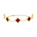 925 Sterling Silver Yellow-Tone Womens Cubic-Zirconia Red Enameled Clover Bracelet Size 8 Inches