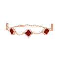 925 Sterling Silver Rose-Tone Womens Cubic-Zirconia Red Enameled Clover Bracelet Size 8 Inches