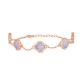 925 Sterling Silver Rose-Tone Womens Cubic-Zirconia Purple Enameled Clover Bracelet Size 8 Inches