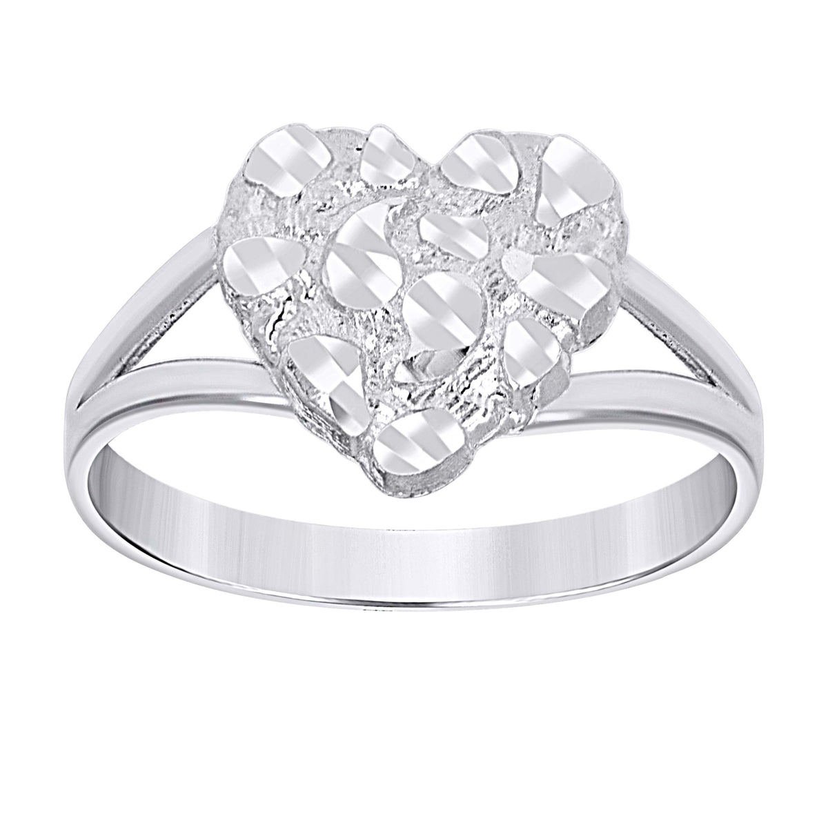 925 Sterling Silver Womens Heart Nugget Fashion Ring