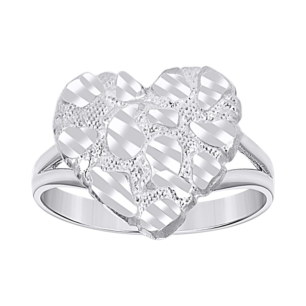 925 Sterling Silver Womens Heart Nugget Fashion Ring