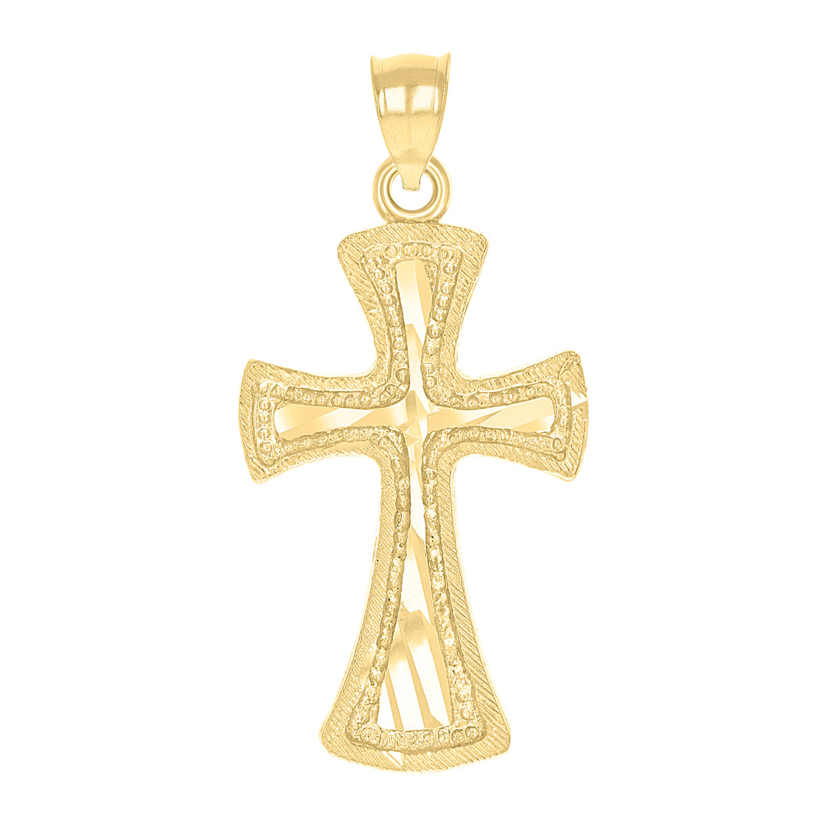 10K Yellow Gold Mens Women Textured Cross Religious Charm Pendant