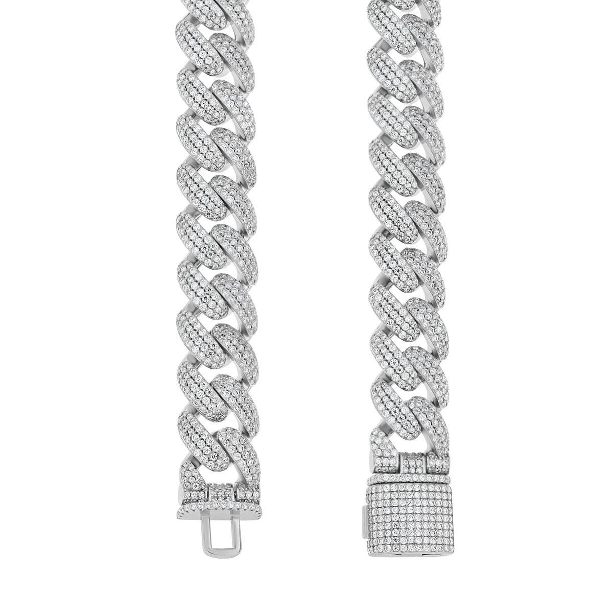 925 Sterling Silver Unisex 21.88ct Moissanite Cuban Chain Necklace 12mm 22 Inches