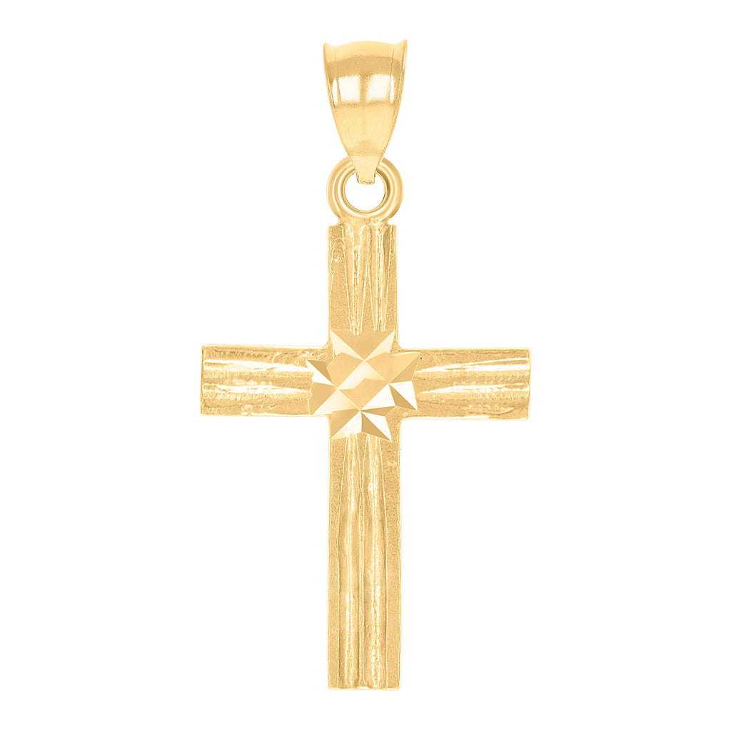 10K Yellow Gold Mens Women Textured Cross Religious Charm Pendant