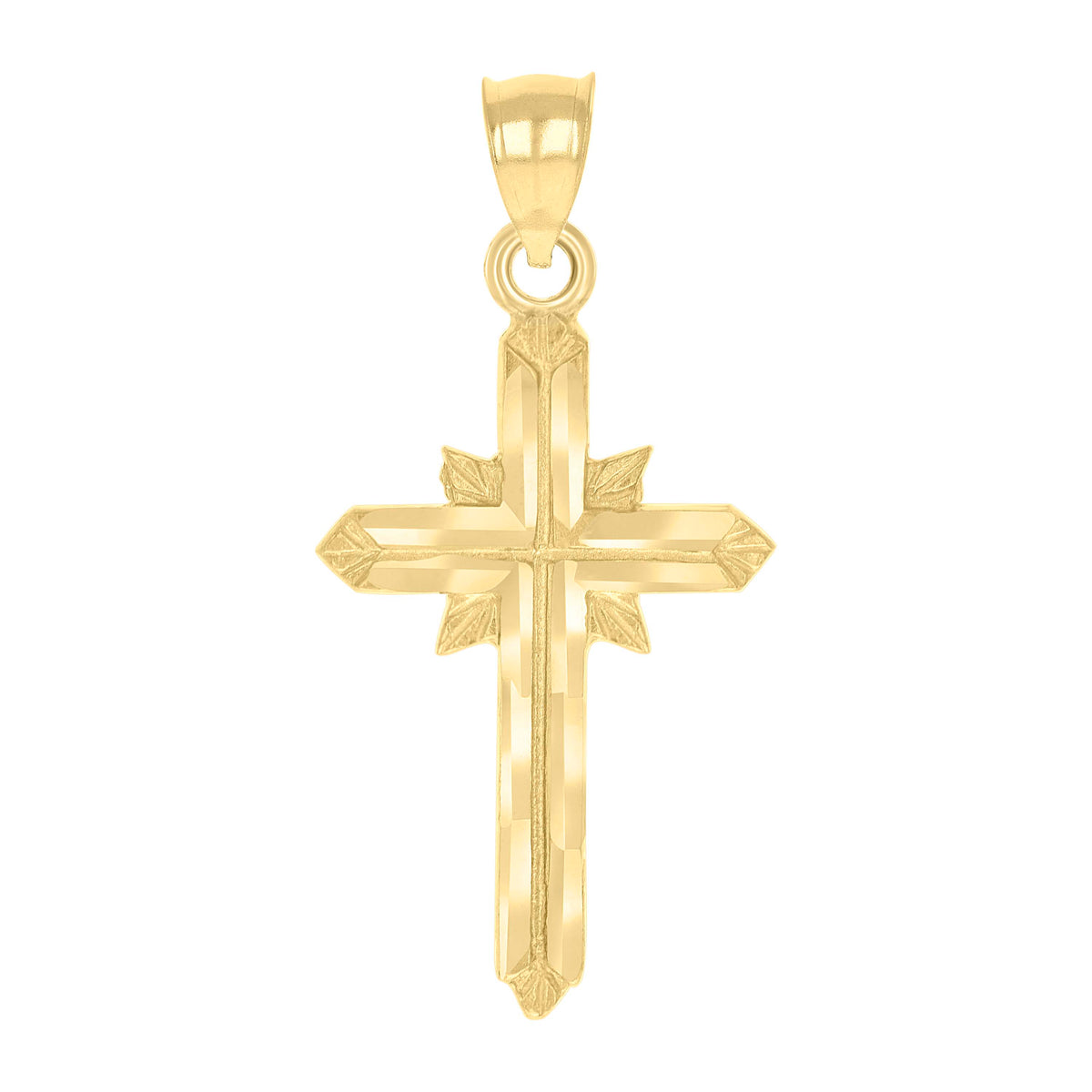 10K Yellow Gold Unisex Diamond-Cut Textured Cross Religious Charm Pendant
