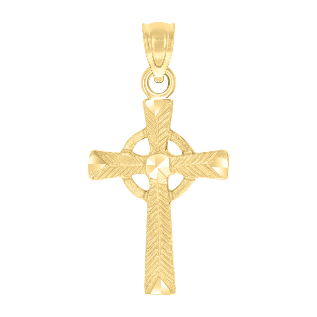 10K Yellow Gold Unisex Textured Cross Religious Charm Pendant