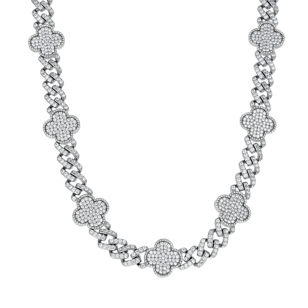 925 Sterling Silver Womens Cubic-Zirconia Clover Good Luck Necklace Size 17 Inches