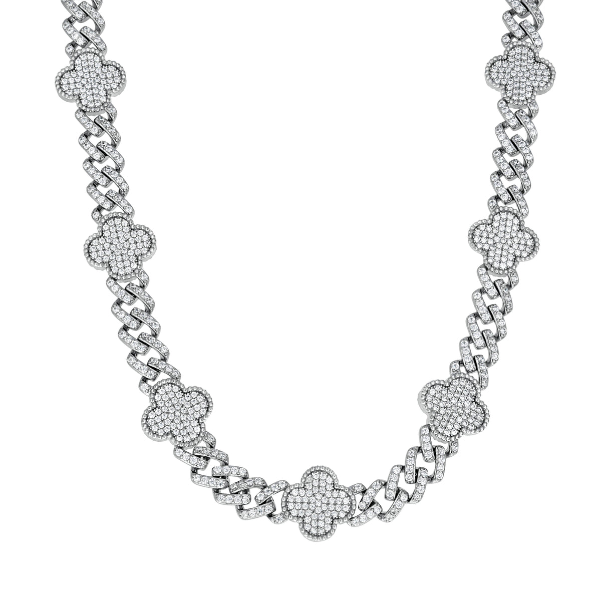925 Sterling Silver Womens Cubic-Zirconia Clover Good Luck Necklace Size 17 Inches