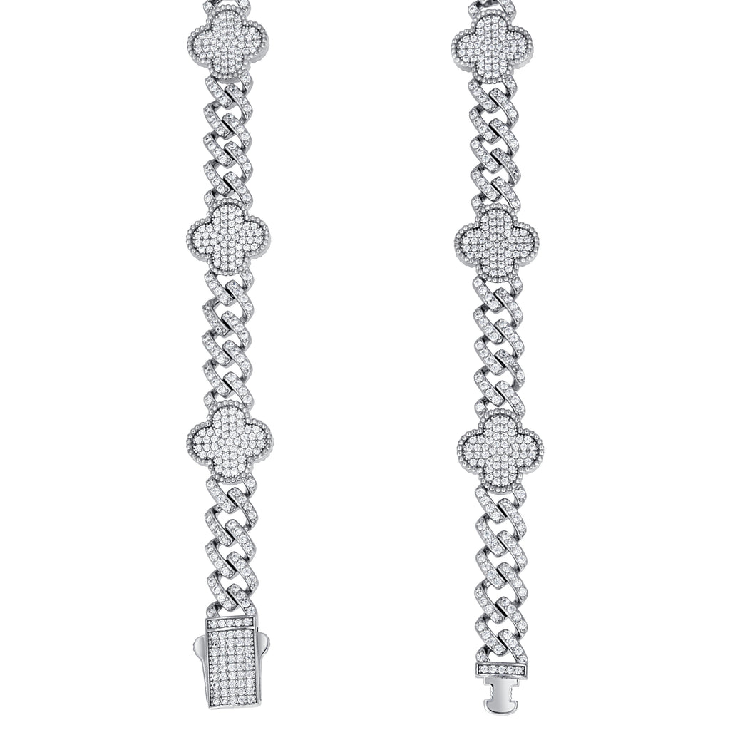 925 Sterling Silver Womens Cubic-Zirconia Clover Good Luck Necklace Size 17 Inches