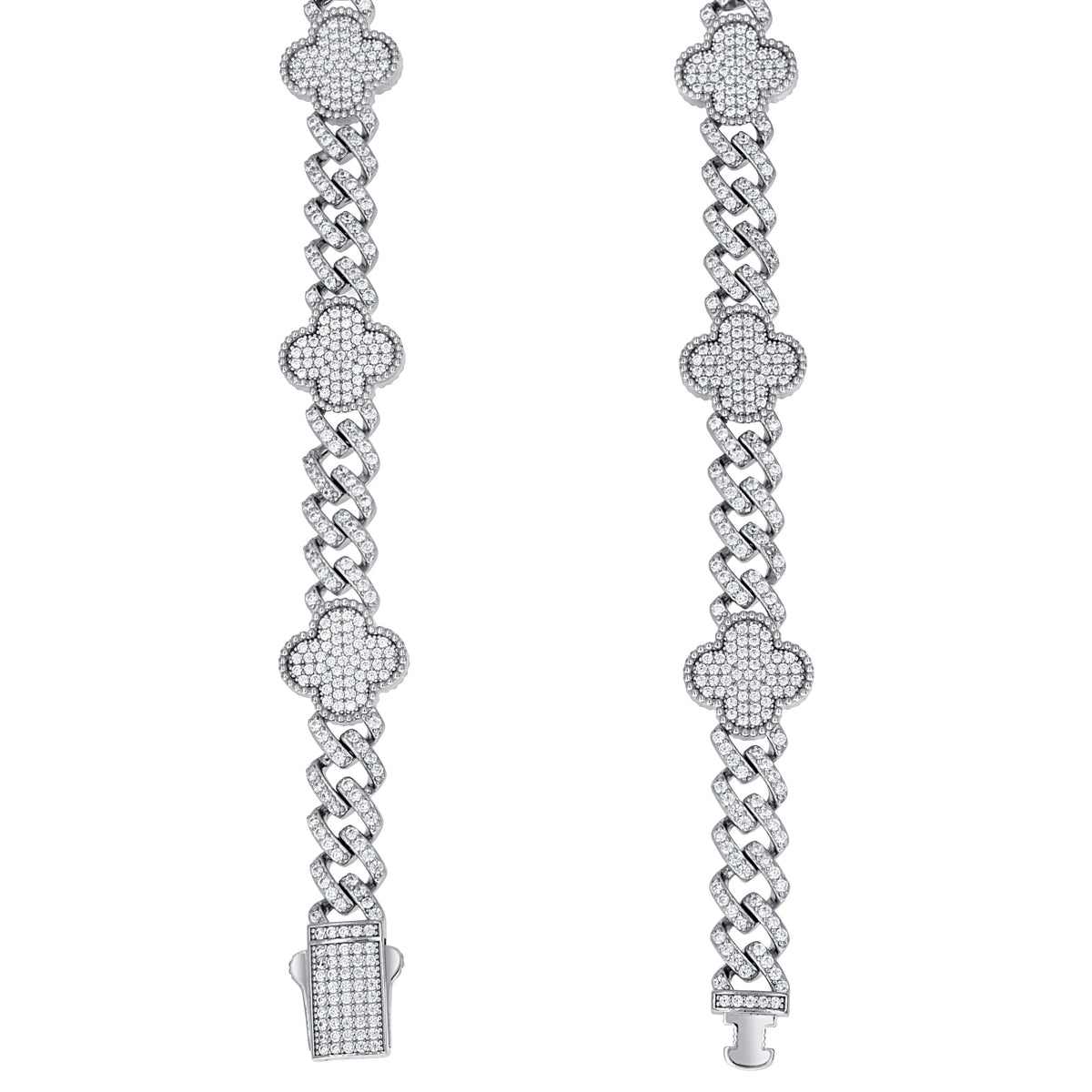 925 Sterling Silver Womens Cubic-Zirconia Clover Good Luck Necklace Size 17 Inches