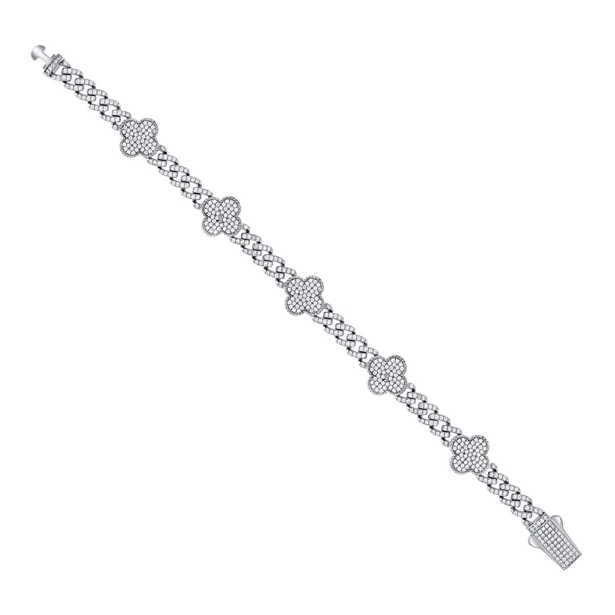 925 Sterling Silver Womens Cubic-Zirconia Clover Good Luck Bracelet Size 7 Inches