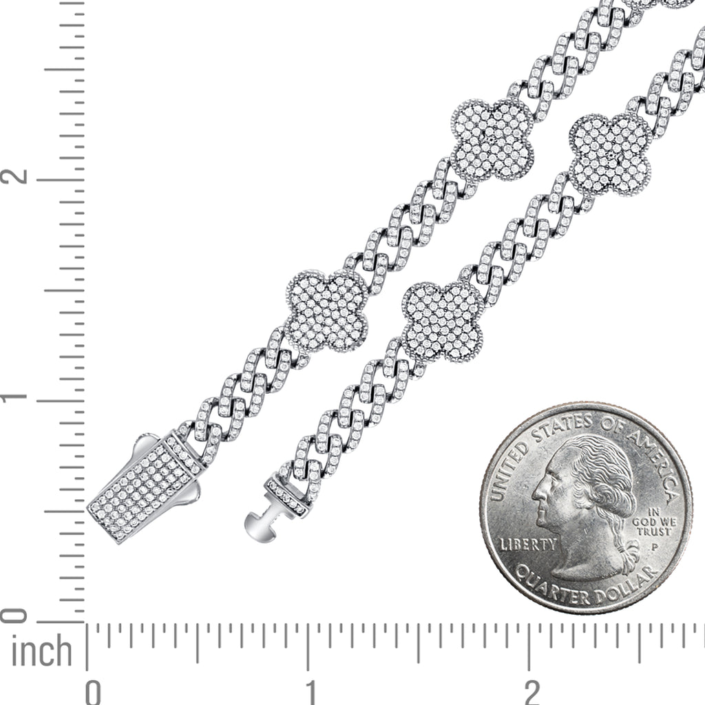 925 Sterling Silver Womens Cubic-Zirconia Clover Good Luck Bracelet Size 7 Inches