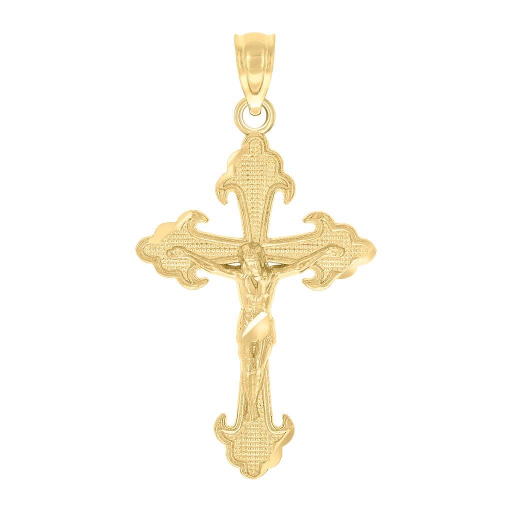 10K Yellow Gold Unisex Textured Crucifix Cross Religious Charm Pendant