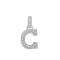 925 Sterling Silver Unisex Round Baguette Cubic Zirconia Initial Letter C Charm Pendant