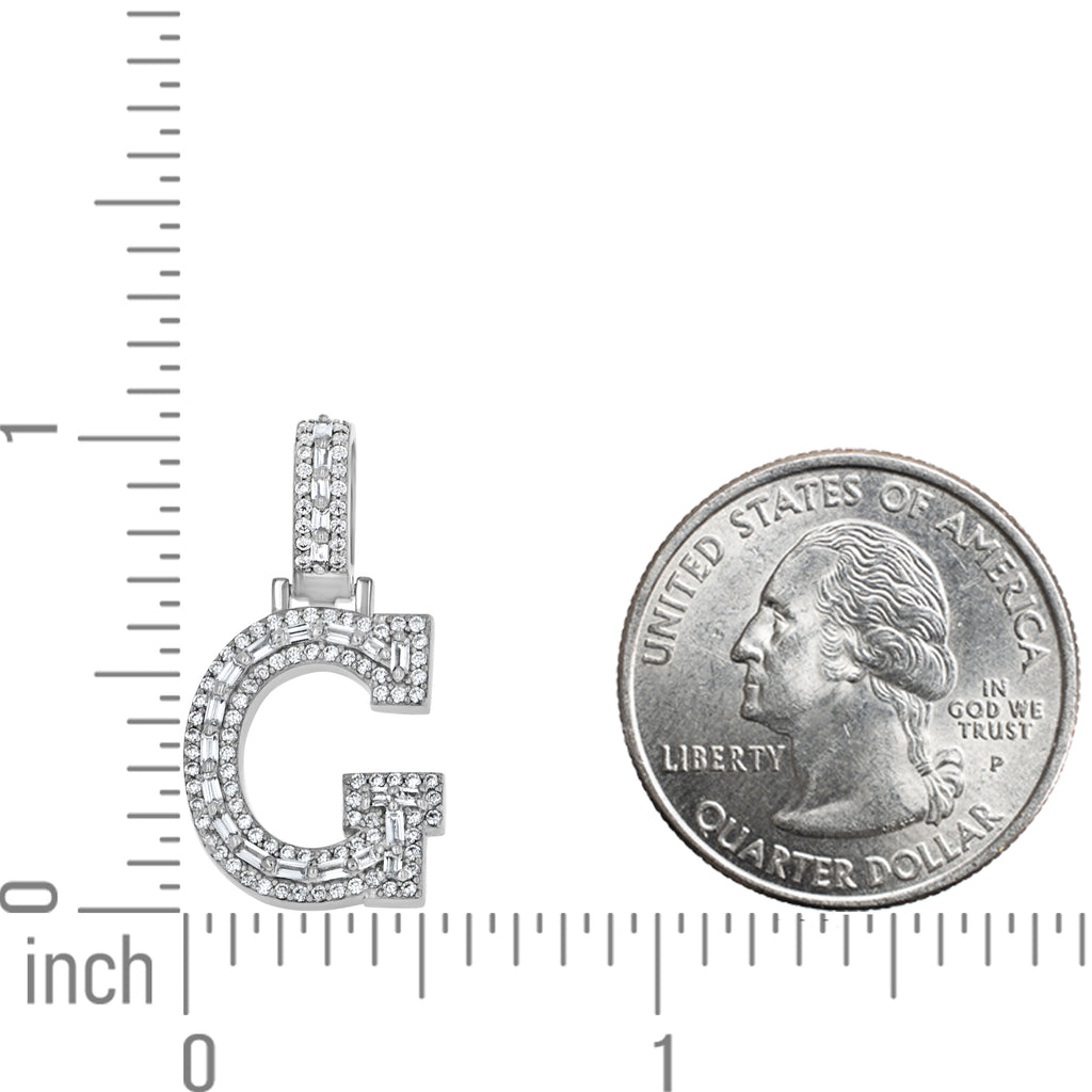 925 Sterling Silver Unisex Round Baguette Cubic Zirconia Initial Letter G Charm Pendant