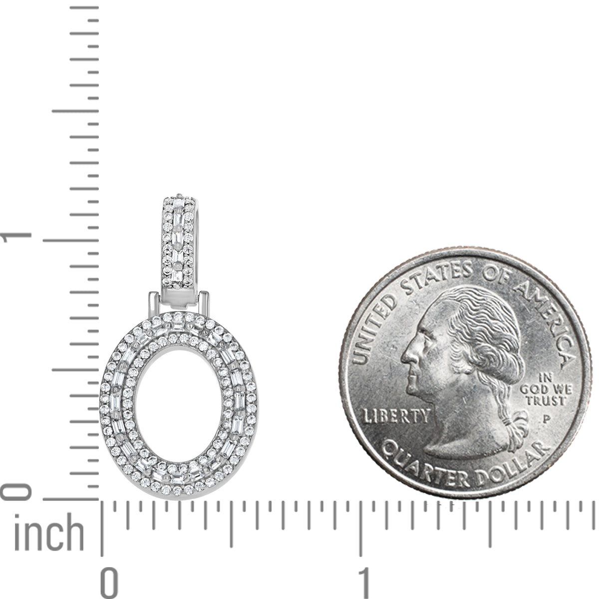 925 Sterling Silver Unisex Round Baguette Cubic Zirconia Initial Letter O Charm Pendant