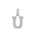 925 Sterling Silver Unisex Round Baguette Cubic Zirconia Initial Letter U Charm Pendant