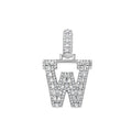 925 Sterling Silver Unisex Round Baguette Cubic Zirconia Initial Letter W Charm Pendant