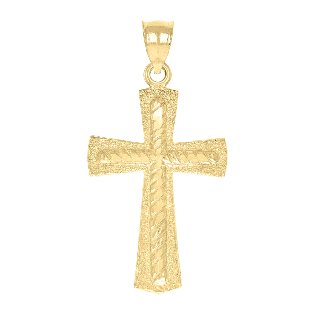 10K Yellow Gold Unisex Textured Cross Religious Charm Pendant