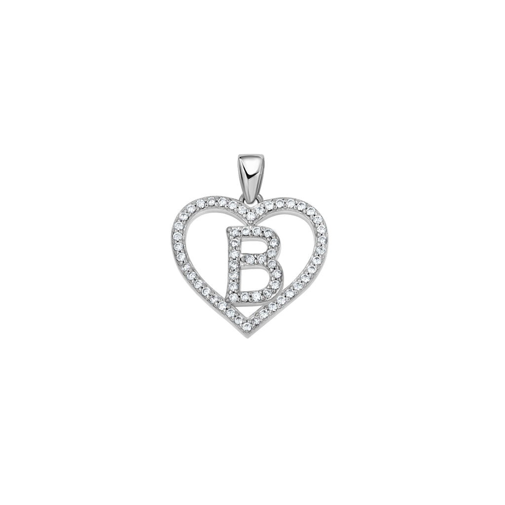 925 Sterling Silver Womens Cubic Zirconia Initial Letter B Heart Charm Pendant