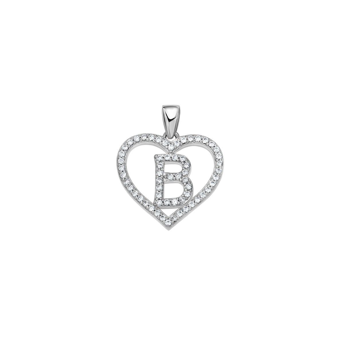 925 Sterling Silver Womens Cubic Zirconia Initial Letter B Heart Charm Pendant