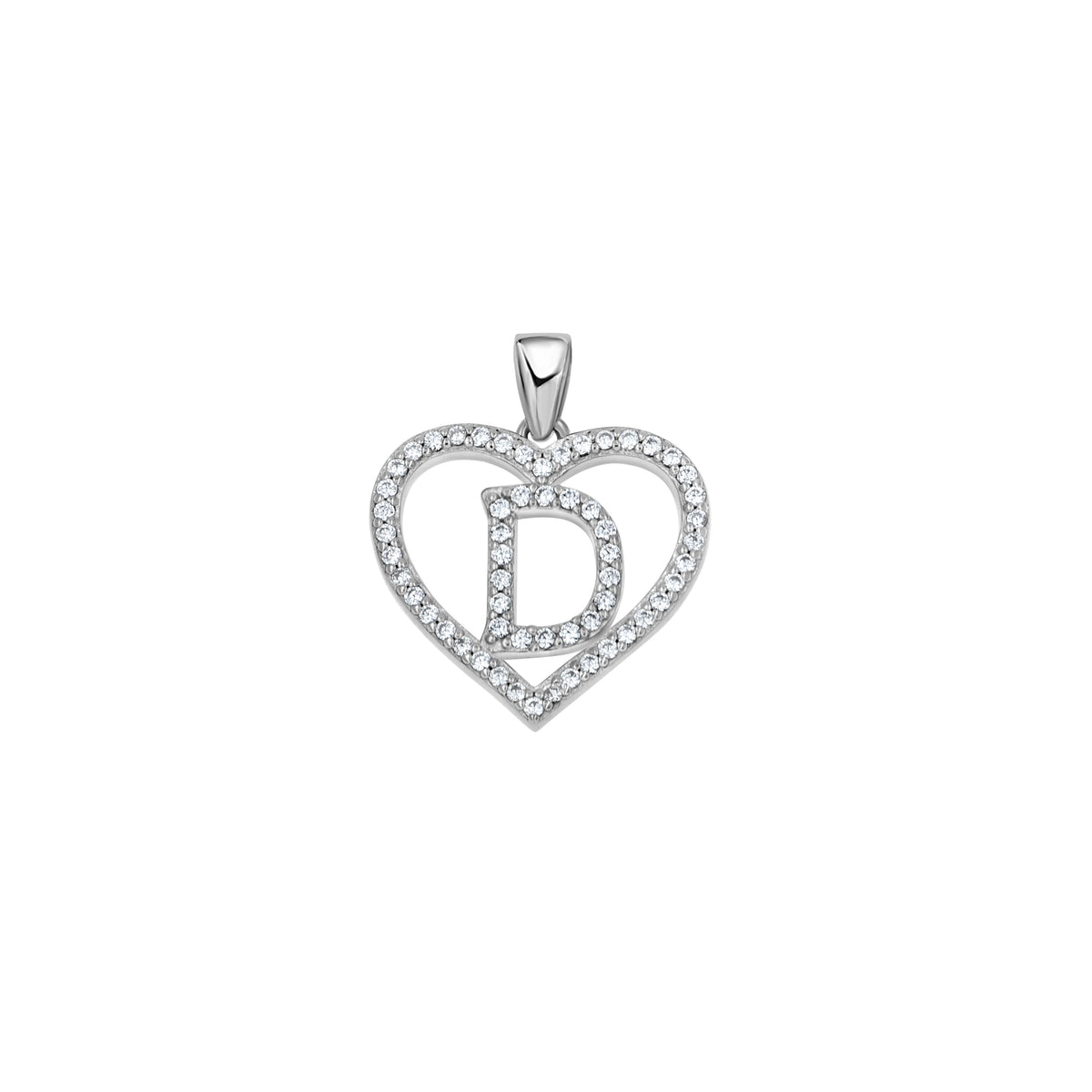 925 Sterling Silver Womens Cubic Zirconia Initial Letter D Heart Charm Pendant