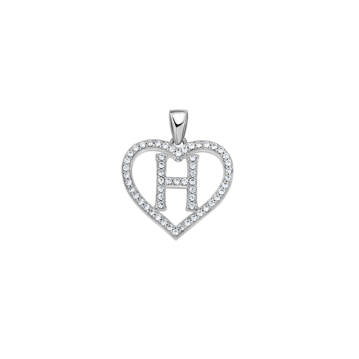 925 Sterling Silver Womens Cubic Zirconia Initial Letter H Heart Charm Pendant