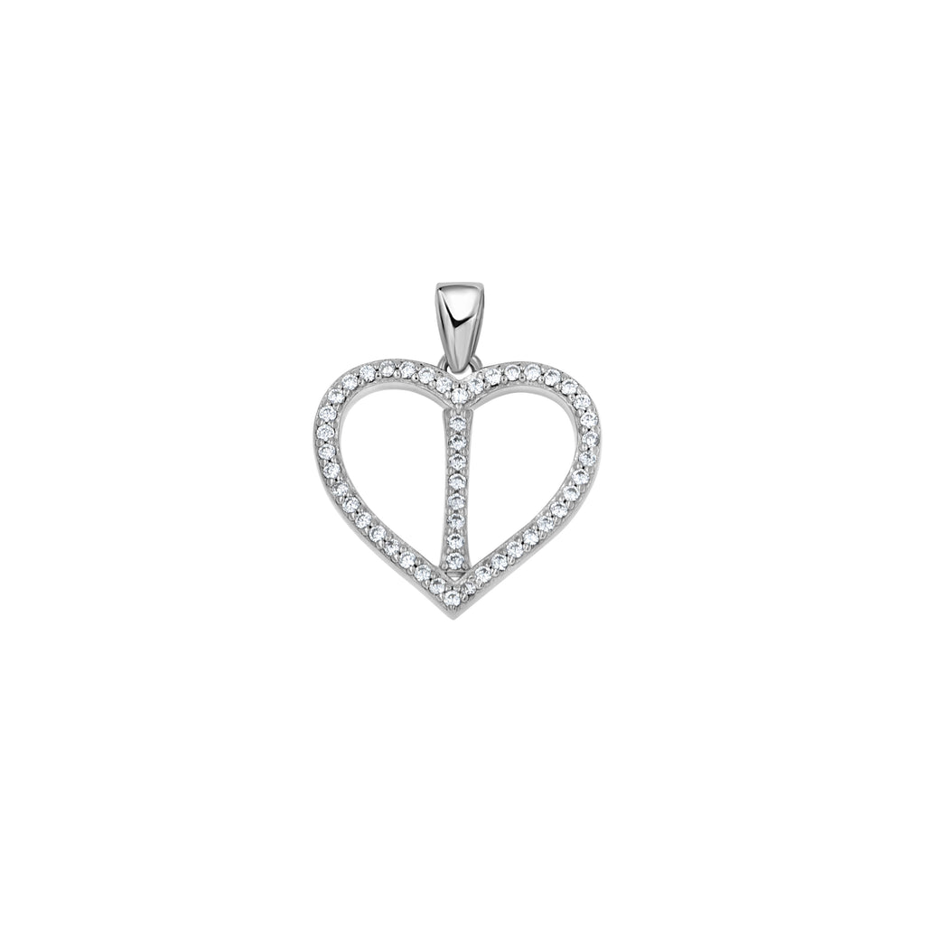 925 Sterling Silver Womens Cubic Zirconia Initial Letter I Heart Charm Pendant