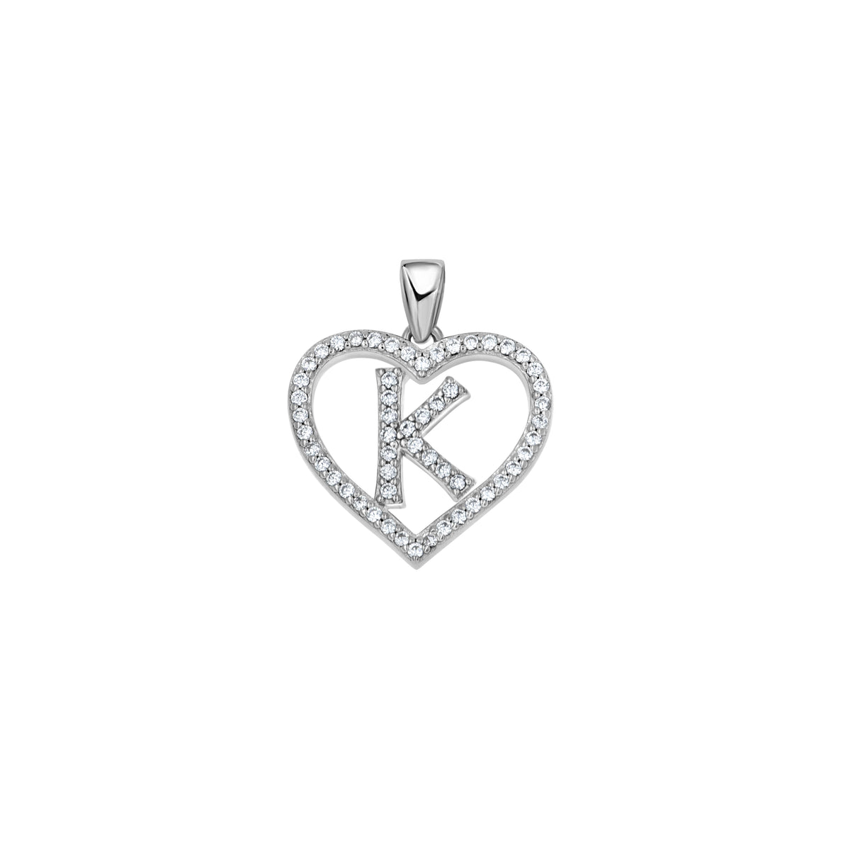 925 Sterling Silver Womens Cubic Zirconia Initial Letter K Heart Charm Pendant