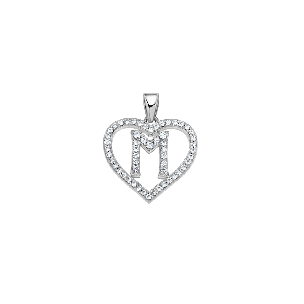 925 Sterling Silver Womens Cubic Zirconia Initial Letter M Heart Charm Pendant