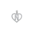 925 Sterling Silver Womens Cubic Zirconia Initial Letter N Heart Charm Pendant