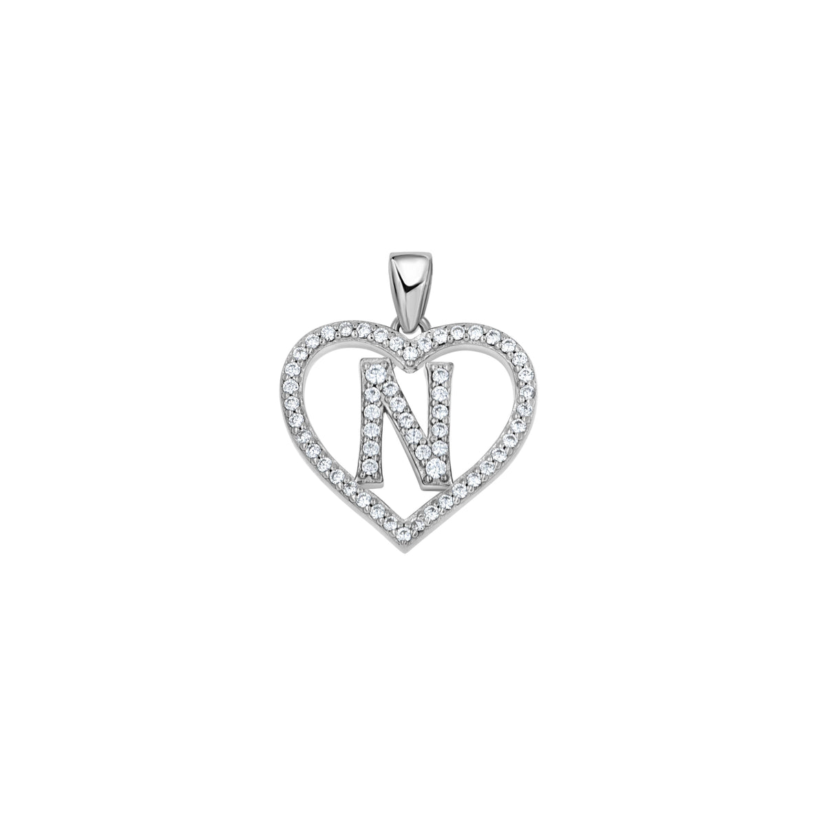 925 Sterling Silver Womens Cubic Zirconia Initial Letter N Heart Charm Pendant
