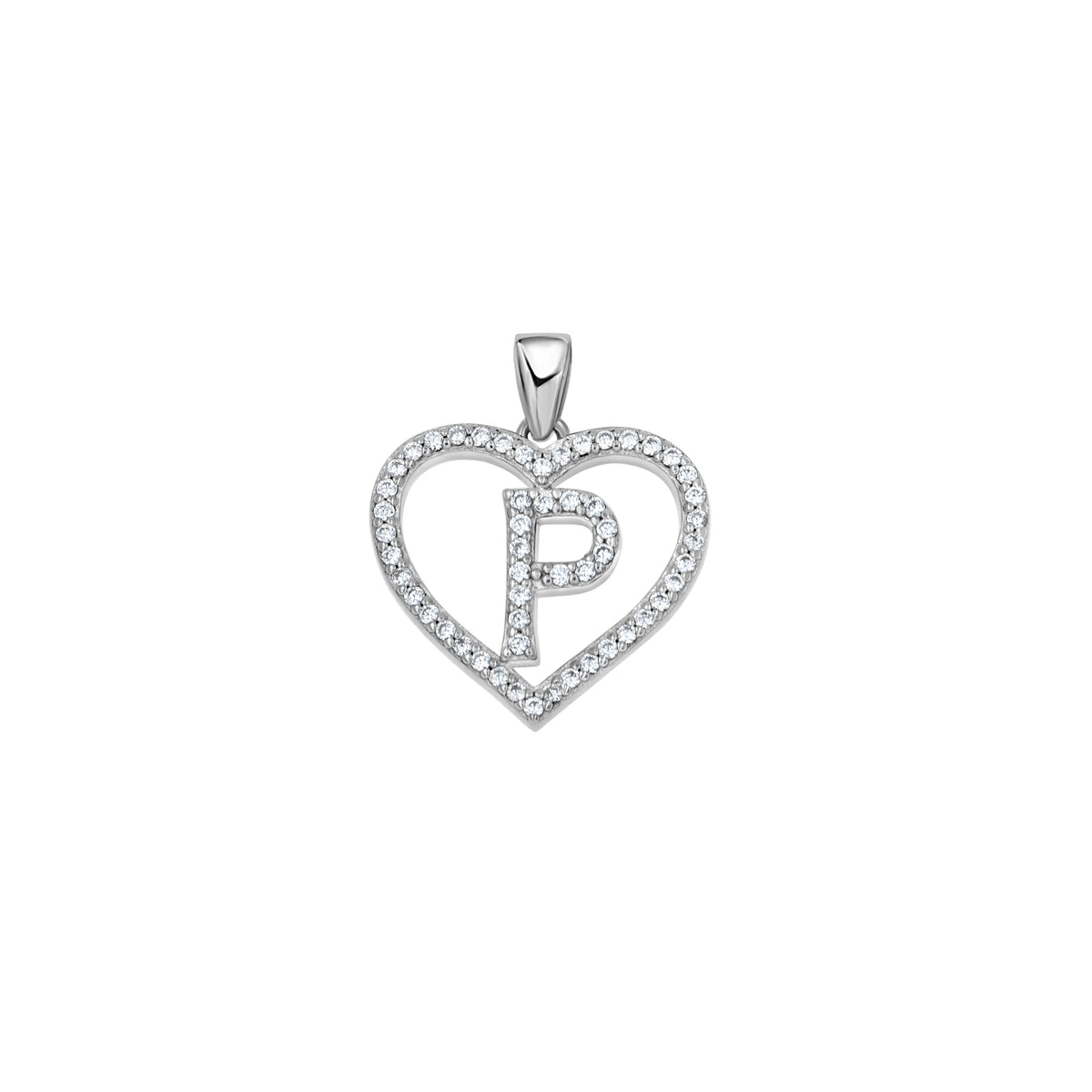 925 Sterling Silver Womens Cubic Zirconia Initial Letter P Heart Charm Pendant