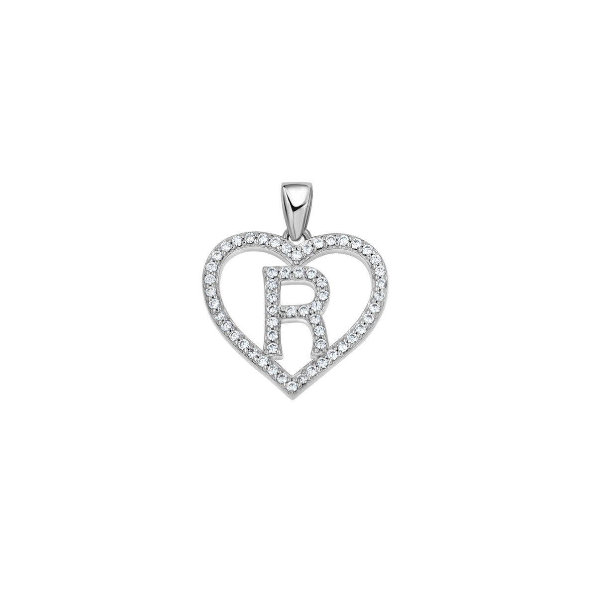 925 Sterling Silver Womens Cubic Zirconia Initial Letter R Heart Charm Pendant